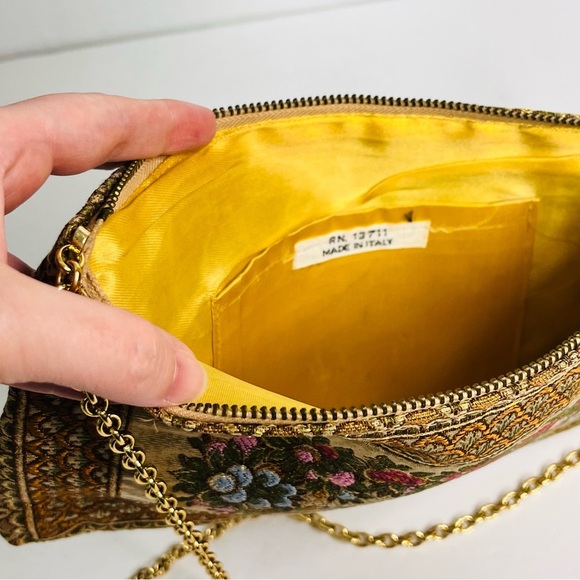 vintage italian metallic tapestry bag gold tone chain strap 10.5x6.5 inch - Picture 7 of 12